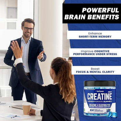 Creatine Monohydrate Gummies 5g – Pre-Workout Energy & Muscle Growth Support for Men & Women | Blueberry Electrolyte Gummies, 120 Count