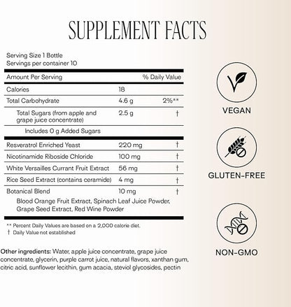 Happy Aging Liquid NAD+ Resveratrol Supplement, NMN Alternative, Liposomal Nicotinamide Riboside & Antioxidants for Energy Support, Brain Health, Firm Skin, Twice Weekly Use, 30 Shots