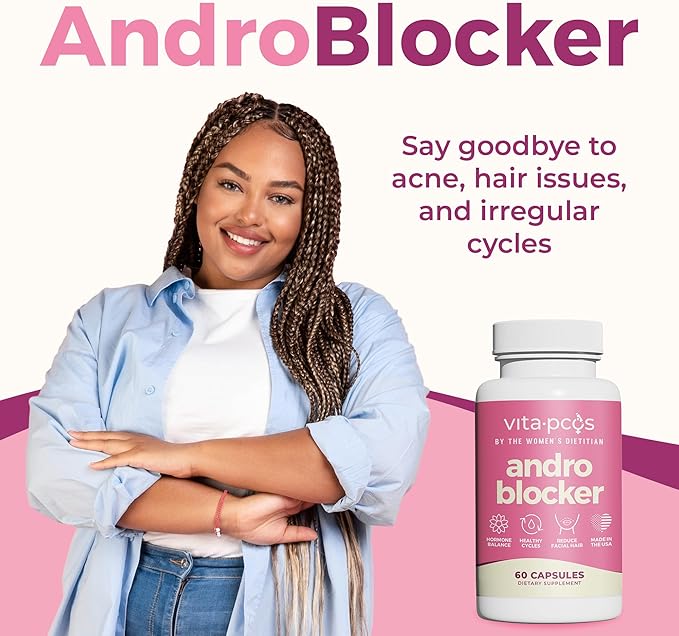 VITA-PCOS AndroBlocker Balance Supplement for Women - Stinging Nettle Capsules with Zinc & Inositol for Unwanted Facial Hair & Healthy Period - Saw Palmetto for Women Energy & Vitality - 60 Capsules
