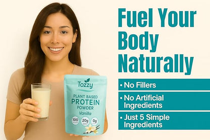 TOZZY Organic Vegan Protein Powder, Vanilla | 8 Servings | 20g Plant-Based Pea Protein | 5 Simple Ingredients | 0g Sugar | Keto | Gluten- & Dairy-Free (8 Ounce)