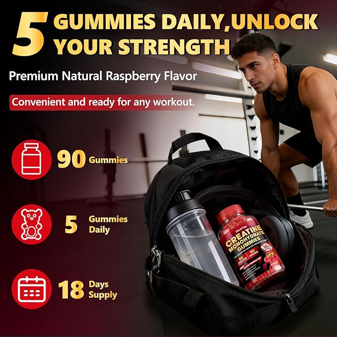 Creatine Monohydrate Gummies 6000mg for Men & Women, Sugar Free Creatine Gummy for Pre & Post Workout, High Absorption Supplement with BCAA, Support Boost Strength, Endurance & Muscle Recovery