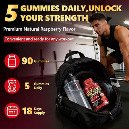 Creatine Monohydrate Gummies 6000mg for Men & Women, Sugar Free Creatine Gummy for Pre & Post Workout, High Absorption Supplement with BCAA, Support Boost Strength, Endurance & Muscle Recovery