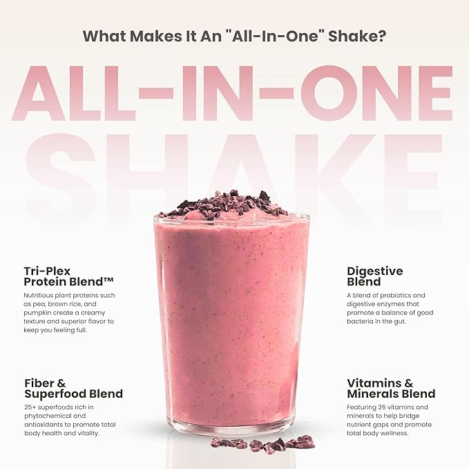 310 Nutrition All-In-One Meal Replacement Shake Powder - Plant-Based Protein Smoothie Blend w/High Fiber, Probiotics & Adaptogens - Low Carb, Vegan, Keto & Paleo Friendly - Strawberry - 28 Srv