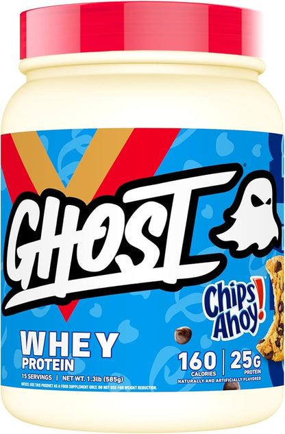 GHOST Whey Protein Powder, Chips Ahoy! - 1LB Tub, 25G of Protein - Flavored Isolate, Concentrate & Hydrolyzed Whey Protein Blend - Post Workout Shakes