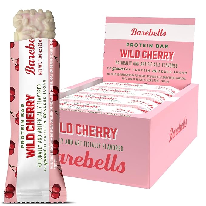 Barebells Protein Bars Wild Cherry - 12 Count, 1.94 oz Bars - Snacks with 20g of High Protein - Chocolate Nutrition Bar with 1g of Total Sugars - On The Go Snack & Breakfast Bars