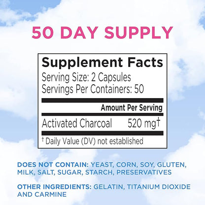 Charcocaps Fast Acting Gas Relief for Bloating & Flatulence,Drug Free Detoxifying Activated Charcoal Formula,100 Capsules,30 Day Supply,Pink,(Pack of 2)