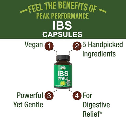 USDA Organic IBS Capsules for Relief, Ingestion, Bloating, Gas - Irritable Bowel Supplement with 5 Handpicked Organic Ingredients - Peppermint Oil, Sea Buckthorn, Fennel Seed, Rosemary Leaf, Basil