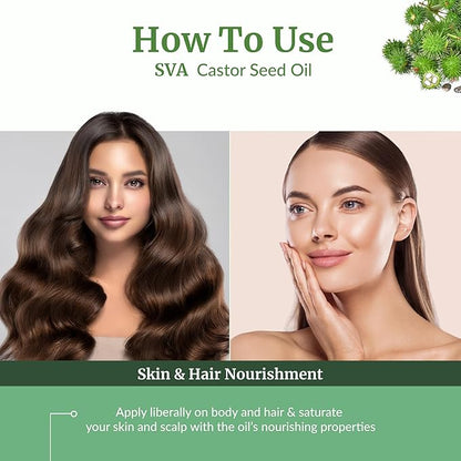 SVA Castor Seed Oil Organic - 32 Fl Oz – 100% Natural Cold Pressed Organic Castor Oil - for Face, Skin Care, Hair Care, Scalp Massage & Body Massage