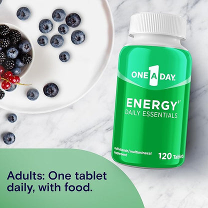 A Day Energy Daily Essentials Multivitamin, Energy Supplement to Support Mental Alertness and Immune Health with Vitamins A C, D, E, Zinc and Caffeine, 120 Count (Pack of 2)