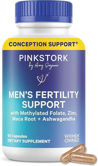 Pink Stork BlueStork Men's Fertility Support - Supports Conception for Him - Male Prenatal Vitamins with Maca Root, Ashwagandha, Folate, B12 - Sperm Heath, Drive, Motility - 60 Capsules