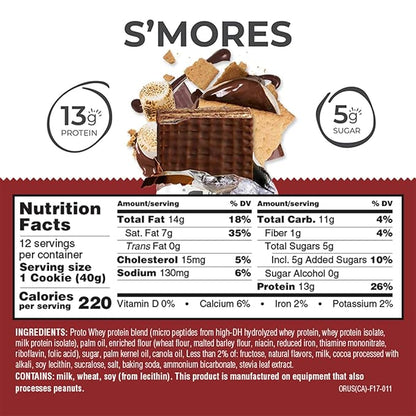 Power Crunch Protein Wafer Bars, High Protein Snacks with Delicious Taste, S'Mores, 1.4 Ounce (12 Count)