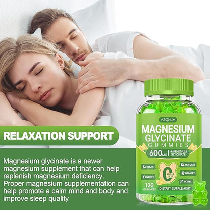 Magnesium Glycinate Gummies 600mg, Chewable Magnesium Supplements for Adults, Men and Women, Vitamin D, B6 and CoQ10, Potassium Magnesium Gummy for Sleep, Relaxation, Brain & Muscle, 120 Gummies