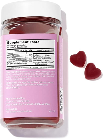 HUM Nutrition SOS PMS Gummies, PMS Support Supplement for Women, Support Cycle Symptoms, Bloating, Hormonal Balance, Includes Vitamin B6, Cranberry & Chasteberry Vitex, Gluten Free, 60 Vegan Gummies
