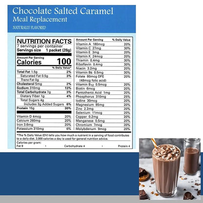 Chocolate Salted Caramel Pudding/Shake Mix - 7/Box | Gluten Free, KETO Friendly, Low Calorie, Low Carb, Vitamin Fortified, Meal Replacement