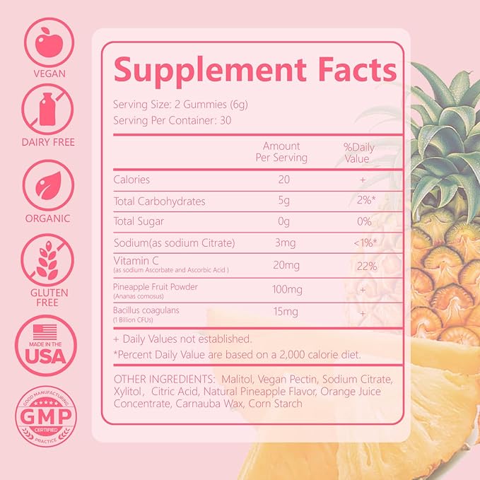 Premium Feminine Balance Gummies PH Balance Vaginal Health Gummies Probiotics Hawaiian Pineapple Female Gummy for Women Private Area - 60 Gummies - 30 Servings