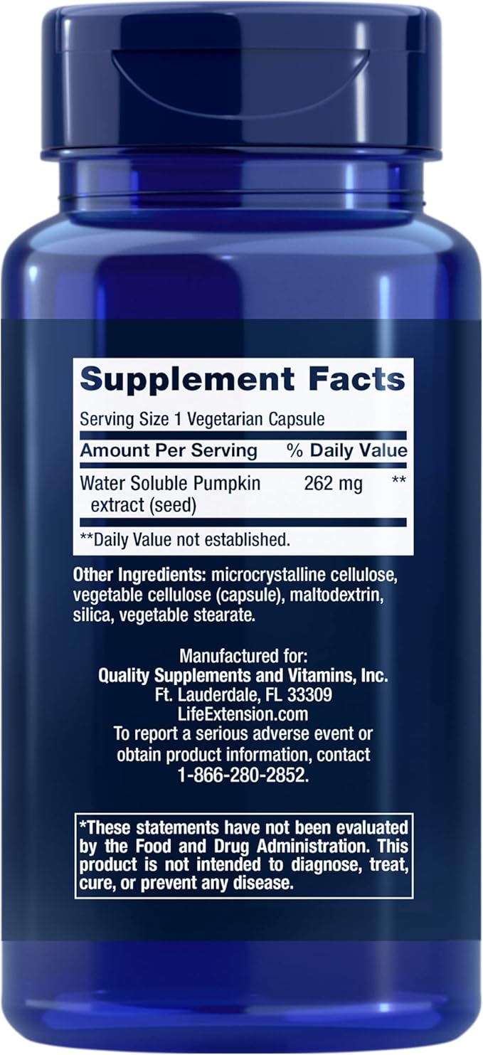 Life Extension Water-Soluble Pumpkin Seed Extract, Promotes Prostate & Urinary Tract Health, Bladder Health Support, Men, Women, Gluten-Free, Non-GMO, Vegetarian, 60 Capsules, (Pack of 2)