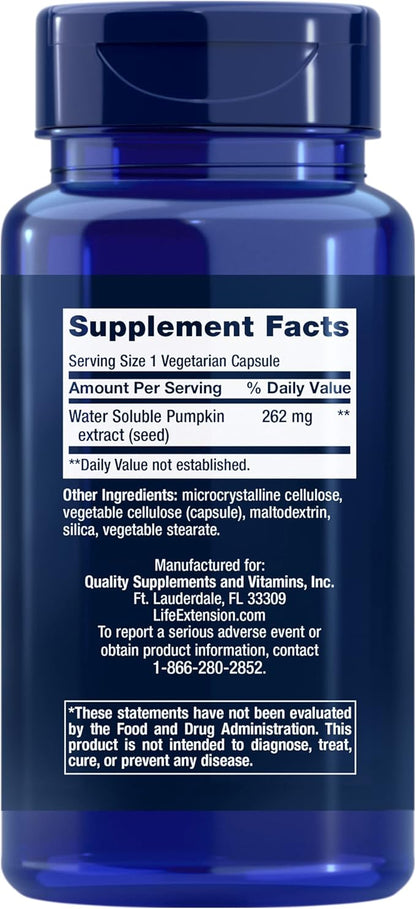 Life Extension Water-Soluble Pumpkin Seed Extract, Promotes Prostate & Urinary Tract Health, Bladder Health Support, Men, Women, Gluten-Free, Non-GMO, Vegetarian, 60 Capsules, (Pack of 2)