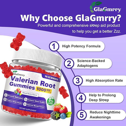 180 Count | Valerian Root Gummies with Melatonin & L-Theanine, Natural Valerian Root Extract Supplements for Deep Zzz, Relaxation & Calming, Mixed Berry Flavor, Sugar Free, Non-GMO