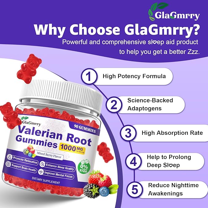 90 Count | Valerian Root Gummies with Melatonin & L-Theanine, Natural Valerian Root Extract Supplements for Deep Zzz, Relaxation & Calming, Mixed Berry Flavor, Sugar Free, Non-GMO