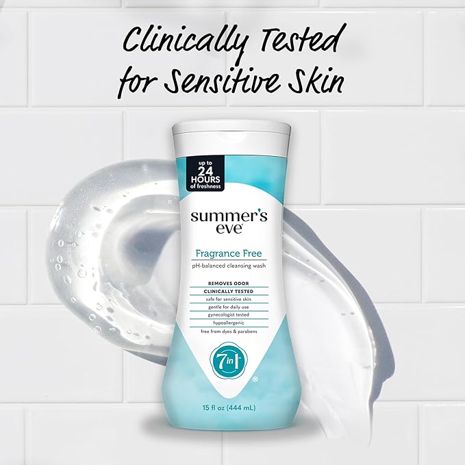 Summer's Eve Fragrance Free All-Over Feminine Wash, Gentle pH-Balanced Body Wash for Women, Removes Vaginal Odor, 15 Fl Oz