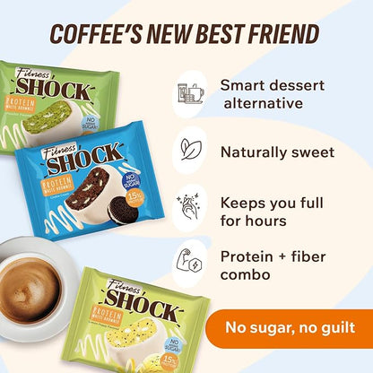 Fitness SHOCK Protein White Brownie Variety Pack - No Added Sugar, 7.5g Protein, Low Carb Dessert - Pistachio, Cookie Cream, Lemon Poppy - 0g Added Sugar, 10g Net Carbs - 10 x 50g