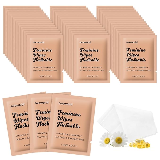 Feminine Wipes Individually Wrapped, Flushable Wipes Travel,Feminine Care Vaginal Wipes for Adult,Women, Girl and Homeless (Pack of 100,Chamomile)