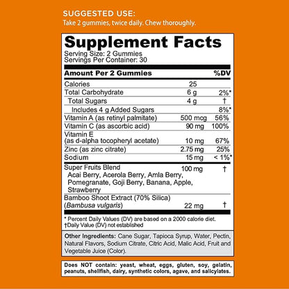 Goli Superfruits Beauty Gummies with Bamboo Silica - Vitamins A, C, E, Zinc - Collagen Support with Superfruit Blend - Vegan, Non-GMO, Gluten-Free, 180 Count (3 Pack)