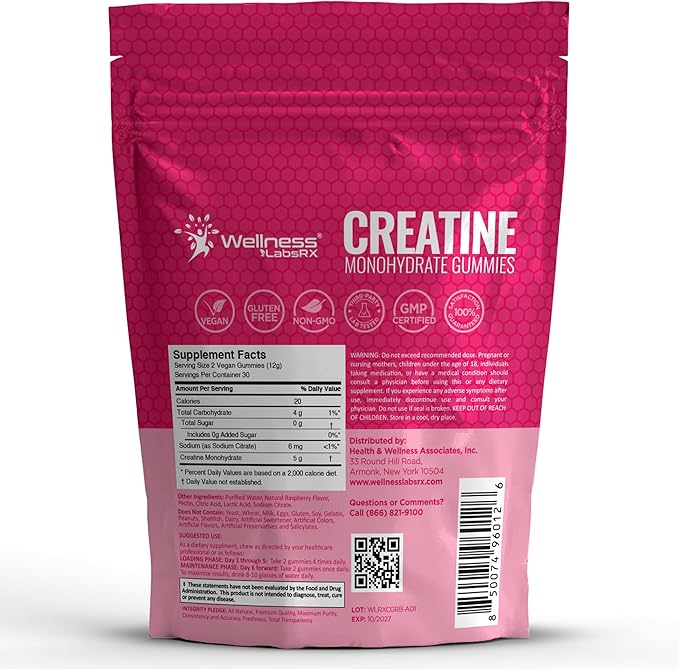 Creatine Gummies 5000mg, 30 Servings Creatine Monohydrate Gummies - Third-Party Tested Creatine for Women, Raspberry Flavor Creatine for Men, Muscle Growth, Strength, and Recovery - Pack of 1