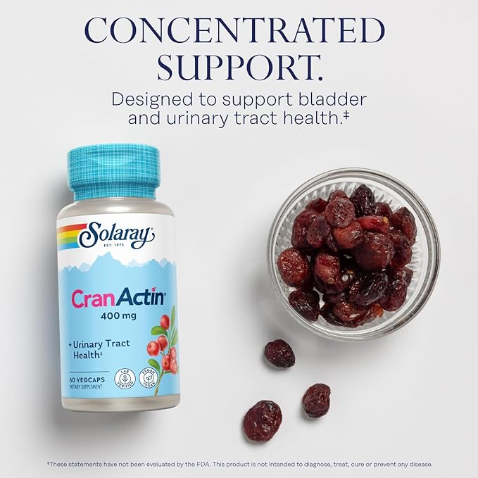 SOLARAY CranActin Cranberry Extract 400 mg - Cranberry Supplements for Women and Men - Bladder and Urinary Tract Health Support with Vitamin C - Vegan, 60-Day Guarantee (60 CT)