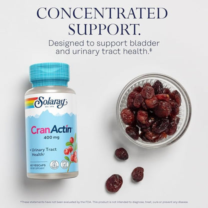 SOLARAY CranActin Cranberry Extract 400 mg - Cranberry Supplements for Women and Men - Bladder and Urinary Tract Health Support with Vitamin C - Vegan, 60-Day Guarantee (60 CT)