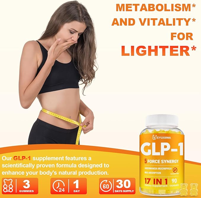 GLP-1 Supplement for Women, 5X GLP-1 Blends with Akkermansia Probiotic & Berberine, 17-in-1 High Efficiency GLP-1 Probiotic Gummies , for Energy, Digestion & Gut, Yuzu Flavor, Sugar Free - 90 Gummies