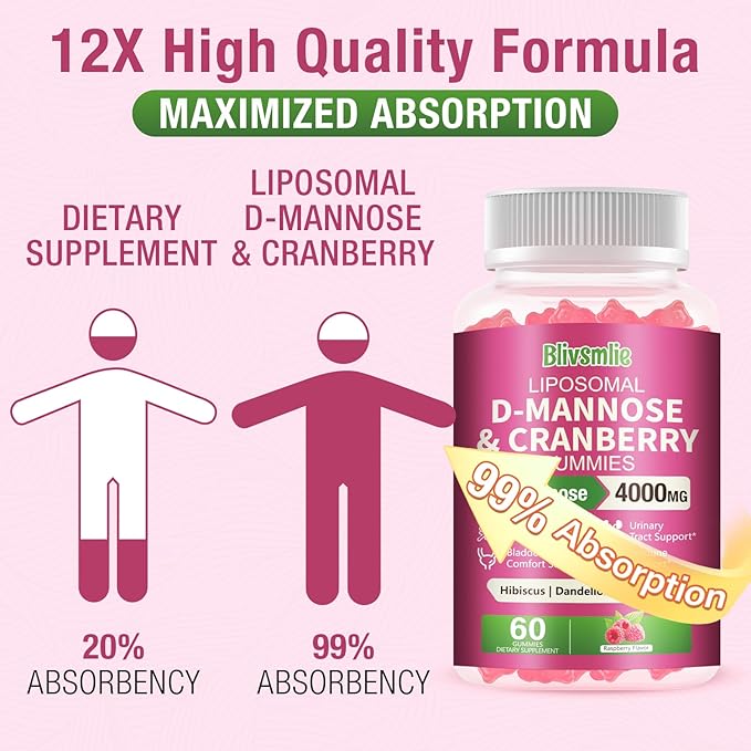 Liposomal D-Mannose Gummies 4000mg Complex Cranberry 1500mg & Hibiscus,High-Potency Formula for Women Urinary Tract & Immune Support,Liver, Bladder Flush Cleanse Wellness Supplement