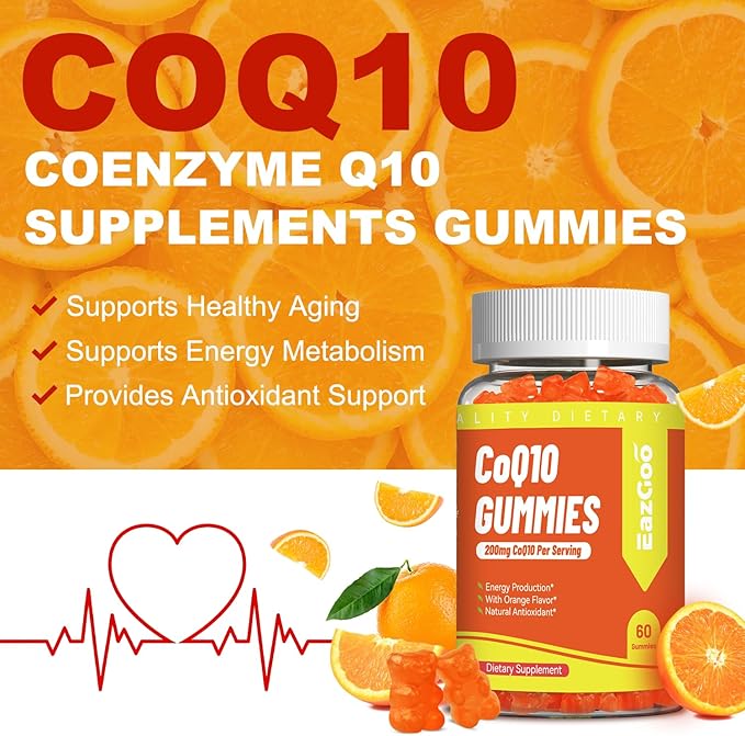 CoQ10 Gummies 200mg, Vegan Supplement for Energy Production, Non-GMO, Gluten Free (60 Gummies)