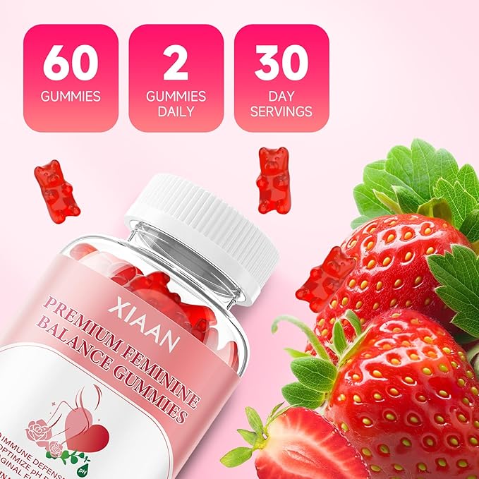 Feminine Balance Gummies for Women, Premium Feminine Balance Gummies Support PH Balance & Vaginal Health, Vegan, Gluten-Free, Strawberry Flavor 60 Gummies