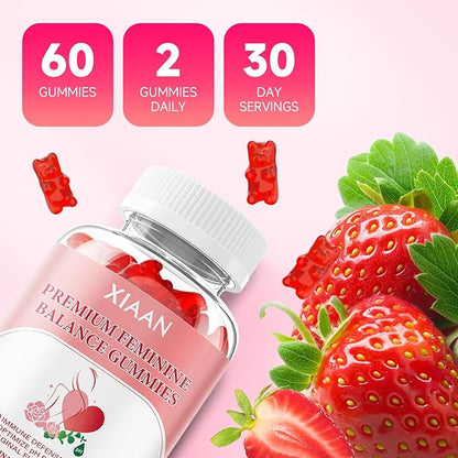 Feminine Balance Gummies for Women, Premium Feminine Balance Gummies Support PH Balance & Vaginal Health, Vegan, Gluten-Free, Strawberry Flavor 60 Gummies