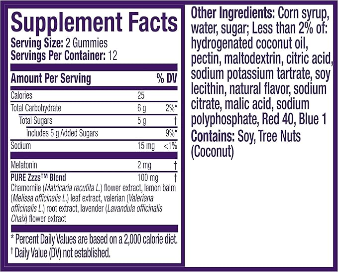 ZzzQuil Pure Zzzs, Melatonin Sleep Aid Gummies with Lavender, Valerian Root and Chamomile, Natural Wildberry Vanilla Flavor, Non-Habit Forming, Drug-Free, 24 Gummies (Pack of 2)