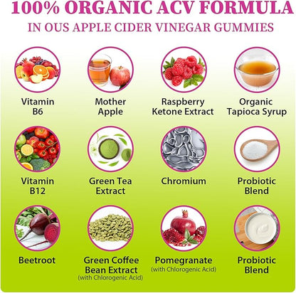 Appetite Suppressant Supplement| Akkermansia Function| Apple Cider Vinegar Gummies with Green Tea Extract, Probiotic for Fat Burner, Detox Cleanse, Metabolism, Energy & Digestive Health, 60 Gummies
