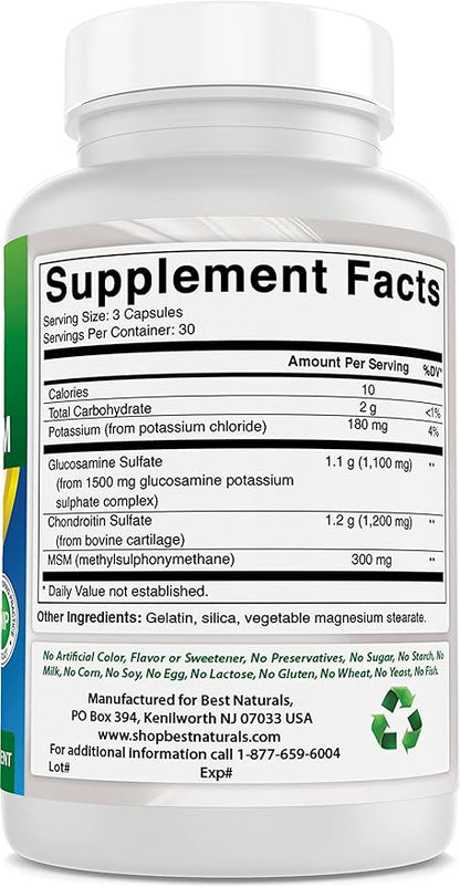 Best Naturals, Glucosamine Chondroitin MSM Supplements, 2600 mg per Serving, 90 Capsules (90 Count (Pack of 2))