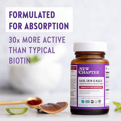 New Chapter Hair Skin & Nails Vitamins with Fermented Biotin+astaxanthin Vegetarian Capsule, 30 Count (Pack of 1)