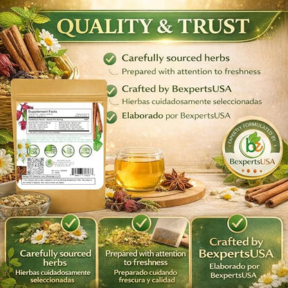 Women’s(Mujere)Herbal Tea–24 Tea Bags–Traditional Infusion,Chamomile,Cinnamon,Hibiscus,Anise,Spearmint,Dong Quai,Chaste Berry & Black Cohosh Authentic Botanical Blend –100% Natural,Vegan,Caffeine-Free – By BexpertsUSA