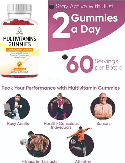 Sugar Free Multi-Vitamin Gummies for Women & Men, Daily Multivitamin/Multimineral Supplement with Vitamin A C D E B6 B12,Folic Acid,Pantothenic Acid,Biotin,Inositol,Iodine,Zinc