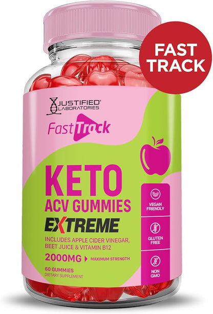 (5 Pack) Fast Track Keto ACV Gummies Extreme 2000MG Fasttrack Keto Gummies Apple Cider Vinegar Formulated with Pomegranate Beet Juice Powder B12 Vegan Non GMO 300 Gummys