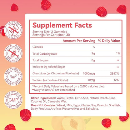 Chromium Picolinate Gummies 1000 mcg, Vegan, Gluten-Free, Peach Flavor, 60 Vegan Gummies