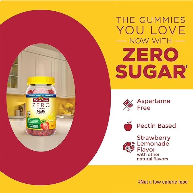 Nature Made Zero Sugar Multivitamin Gummies, Mens & Womens Multivitamins, Daily Nutritional Support Vitamin and Mineral Supplement, Aspartame Free, 90 Gummies, 45 Day Supply