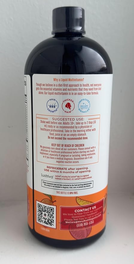 MARYRUTH'S Liquid Multivitamin+Hair Growth | Clinically Tested for Thicker Hair & Facial Wrinkles in Women | Biotin 10000mcg | Lustriva Hair Growth Supplement | Skin Care | Age 18+ | 30 Fl Oz