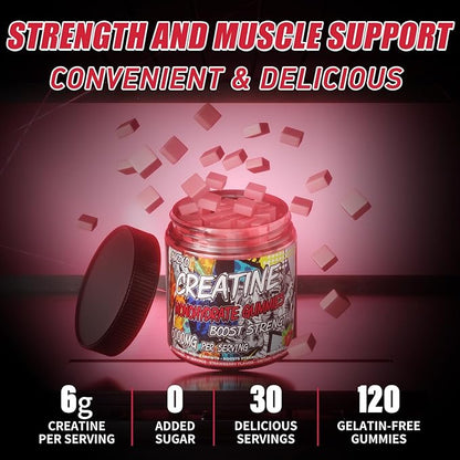 Creatine Monohydrate Gummies 6g for Men Women,Complex Creatine Monohydrate Chewable for Muscle Strength,Muscle Building,Energy Boost,Pre-Workout Energy Supplement,Vegan Strawberry - 120 Count