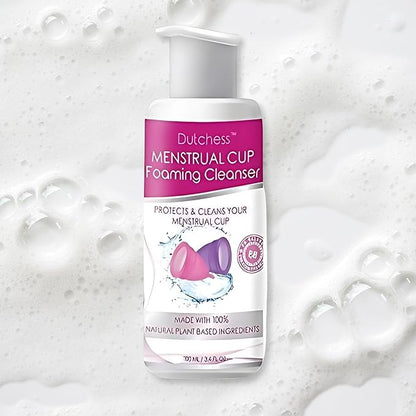 DUTCHESS Foaming Menstrual Cup Cleanser & Feminine Wash (3.4 oz), pH Balanced Plant Based Ingredients, Safe for Silicone Feminine Care Period Cups & Discs
