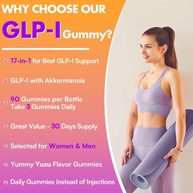 GLP-I Probiotic Gummy for Women and Men, 17-in-1 GLP-I Supplement with Akkermansia Probiotic, GLP-I Berberine Gummies, GLP-I Akkermansia Gummy, Yuzu Flavor, Zero-Sugar, 90 Gummies