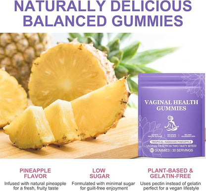 Vaginal Probiotics for Women, PH Balance Gummies, Probiotics for Women Vaginigal Health, Support Healthy Odor, Yeast Balance & Flora, Vaginal Health Supplement - 60 Pineapple Gummies