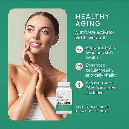 NAD+ Resveratrol Supplement for Women – Healthy Aging Formula with CoQ10, Biotin, Turmeric & Vitamins A, C, E – Supports Energy, Skin & Longevity – 60 Capsules. Made in USA.
